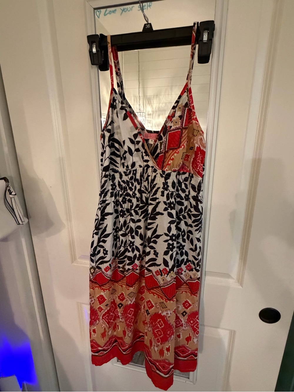 Printed Spaghetti-Strap Summer Dress in Red, White & Black